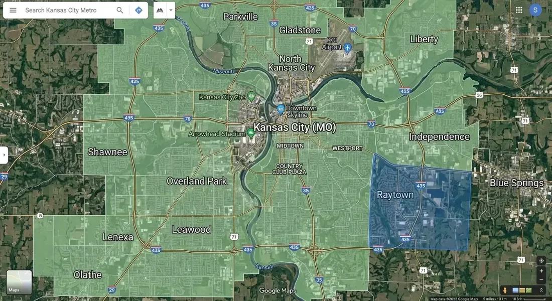Jiffy Junk junk removal service area map for the Kansas City metro